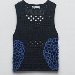 Zara MIXED CROCHET KNIT VEST
